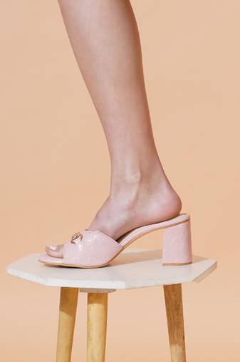 Pink solid block heels