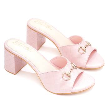 Pink solid block heels 2