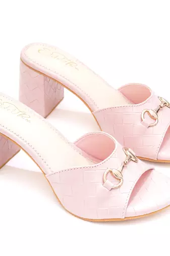Pink solid block heels