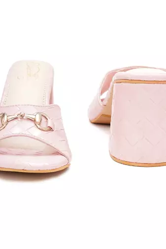Pink solid block heels