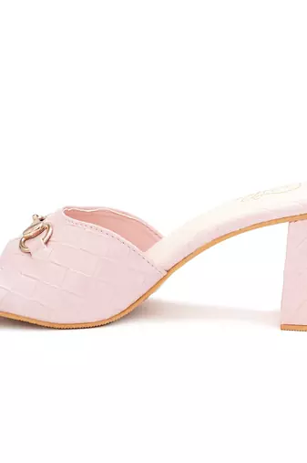 Pink solid block heels