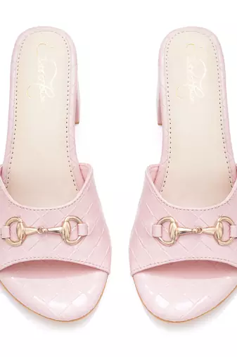 Pink solid block heels