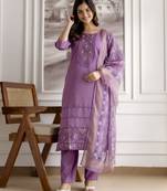Purple Roman Chanderi Embroidery Kurta Pant with Dupatta Set