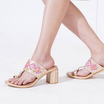 Multicolor peral embroidered leather block heels 1