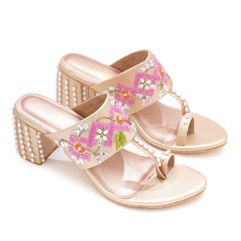 Multicolor peral embroidered leather block heels 2
