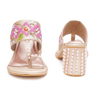 Multicolor peral embroidered leather block heels 3