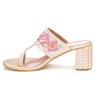 Multicolor peral embroidered leather block heels 4