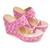 Pink mirror embroidered leather wedges