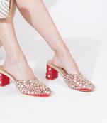 Red mirror embroidered leather heels