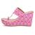 Pink mirror embroidered leather wedges