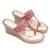 Pink floral embroidered leather wedges
