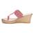 Pink floral embroidered leather wedges