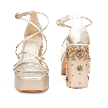 Gold embroidered leather block heels 3