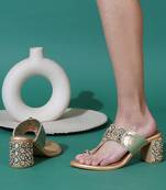 Multicolor mirror embroidered leather  block heels