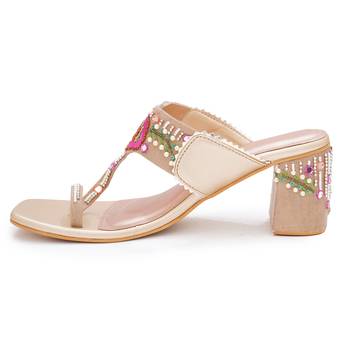 Multicolor embroidered leather  heels 4