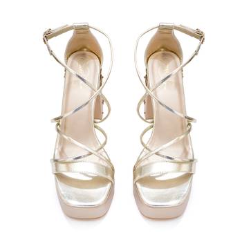 Gold embroidered leather block heels 5