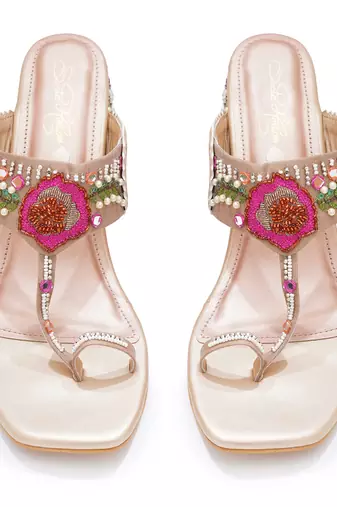 Multicolor embroidered leather  heels