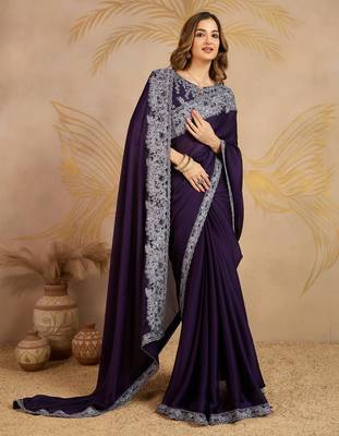 Purple Chiffon Sequin Embroidery Coding Work Saree with Unstitched Net Blouse  3