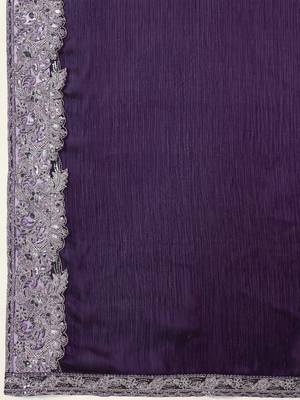 Purple Chiffon Sequin Embroidery Coding Work Saree with Unstitched Net Blouse  6
