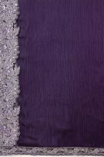 Purple Chiffon Sequin Embroidery Coding Work Saree with Unstitched Net Blouse 