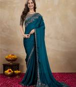 Trendmalls Morpeach Art Silk Sequin Embroidery Saree with Unstitched Net Blouse 