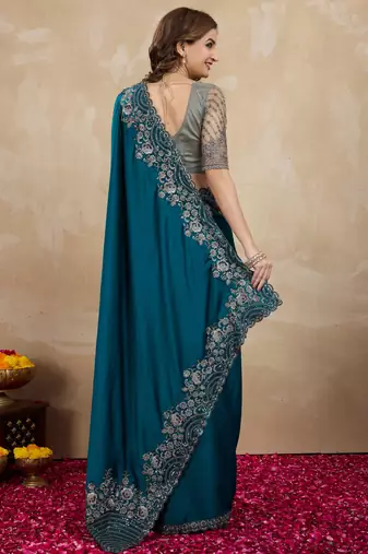 Trendmalls Morpeach Art Silk Sequin Embroidery Saree with Unstitched Net Blouse 