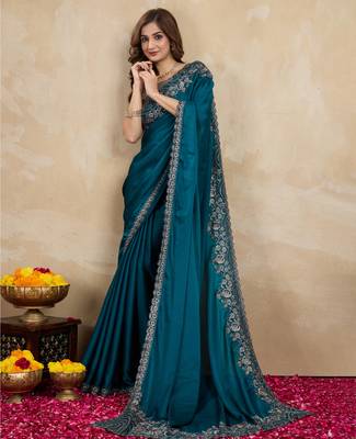 Trendmalls Morpeach Art Silk Sequin Embroidery Saree with Unstitched Net Blouse  3