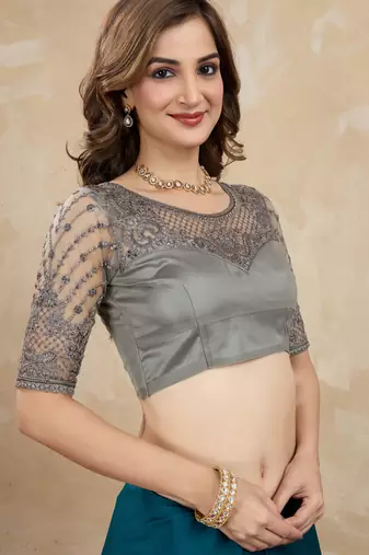 Trendmalls Morpeach Art Silk Sequin Embroidery Saree with Unstitched Net Blouse 