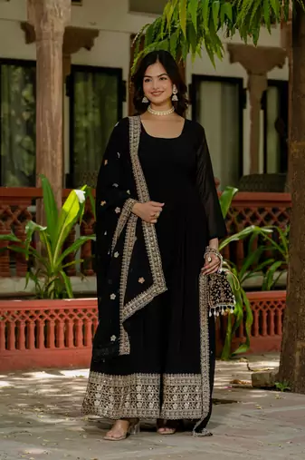 Women's Gorgeous Faux Georgette Fabric with Flared Anarkali Dupatta set