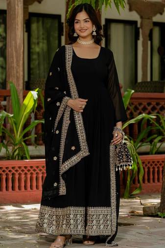 Women's Gorgeous Faux Georgette Fabric with Flared Anarkali Dupatta set