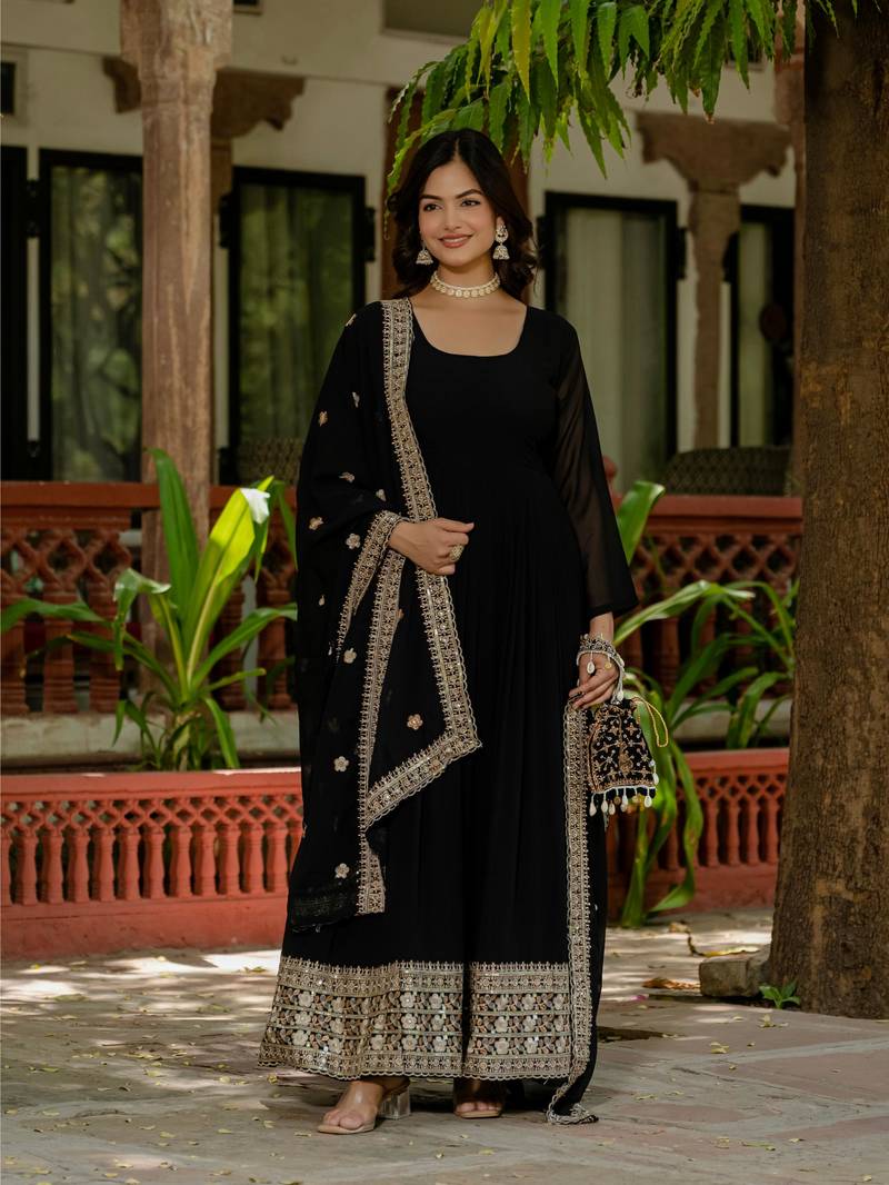 Women's Gorgeous Faux Georgette Fabric with Flared Anarkali Dupatta set