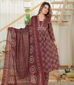 Cotton cambric semi-anarkali printed kurti-pant-dupatta  set