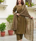 Cotton cambric semi-anarkali printed kurti-pant-dupatta  set