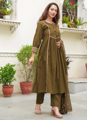 Cotton cambric semi-anarkali printed kurti-pant-dupatta  set 2