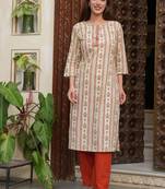 Cotton cambric  straight  printed kurti-pant-dupatta  set