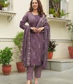 Cotton cambric semi-anarkali printed kurti-pant-dupatta  set