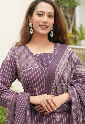 Cotton cambric semi-anarkali printed kurti-pant-dupatta  set 4