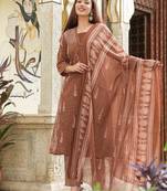 Cotton cambric semi-anarkali printed kurti-pant-dupatta  set