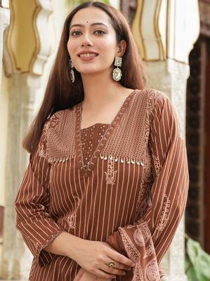 Cotton cambric semi-anarkali printed kurti-pant-dupatta  set 3