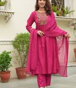 Cotton cambric semi-anarkali dyed  kurti-pant-dupatta  set