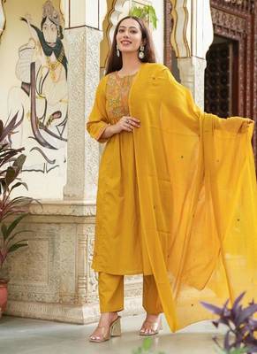Cotton cambric semi-anarkali dyed  kurti-pant-dupatta  set 2