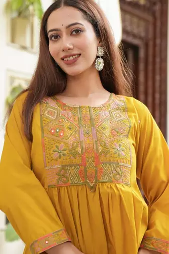 Cotton cambric semi-anarkali dyed  kurti-pant-dupatta  set