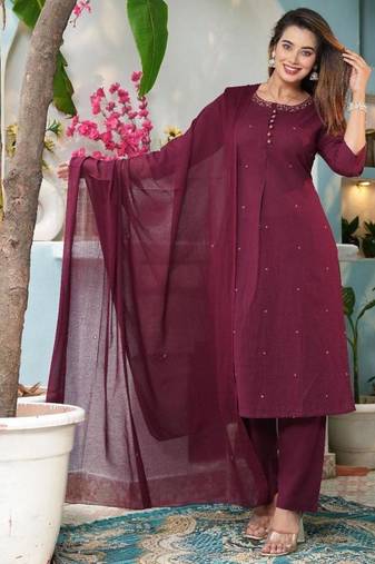 cotton flex straight  kurti-pant-dupatta set