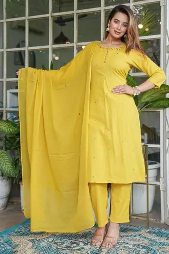 cotton flex straight  kurti-pant-dupatta set