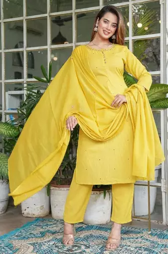 cotton flex straight  kurti-pant-dupatta set