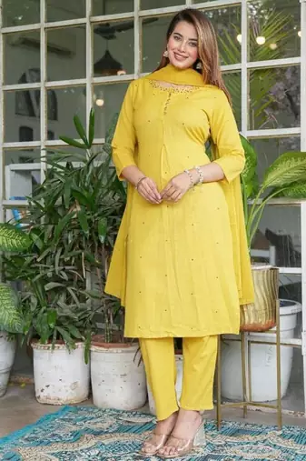cotton flex straight  kurti-pant-dupatta set
