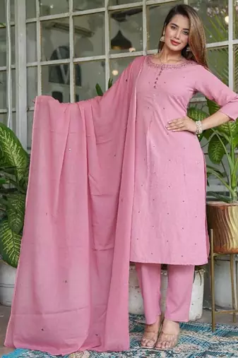 cotton flex straight  kurti-pant-dupatta set