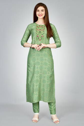  Women's Rayon Blend Floral Straight Printed Kurta Pant With Dupatta | kurta sets for woman