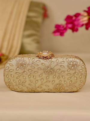 Gold floral embroidered clutch 1
