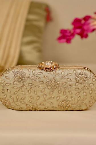 Gold floral embroidered clutch